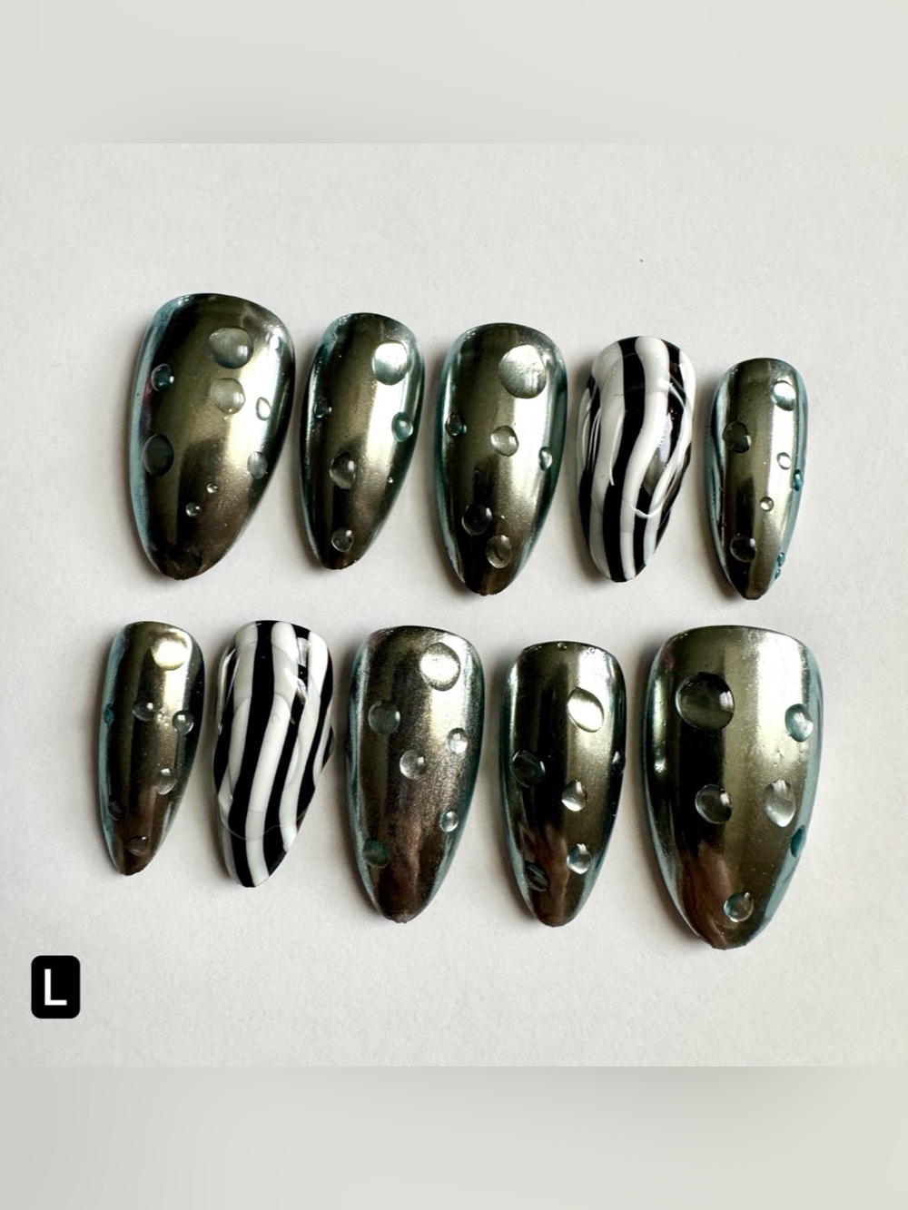 Gunmetal Metallic Abstract Press-On Nails